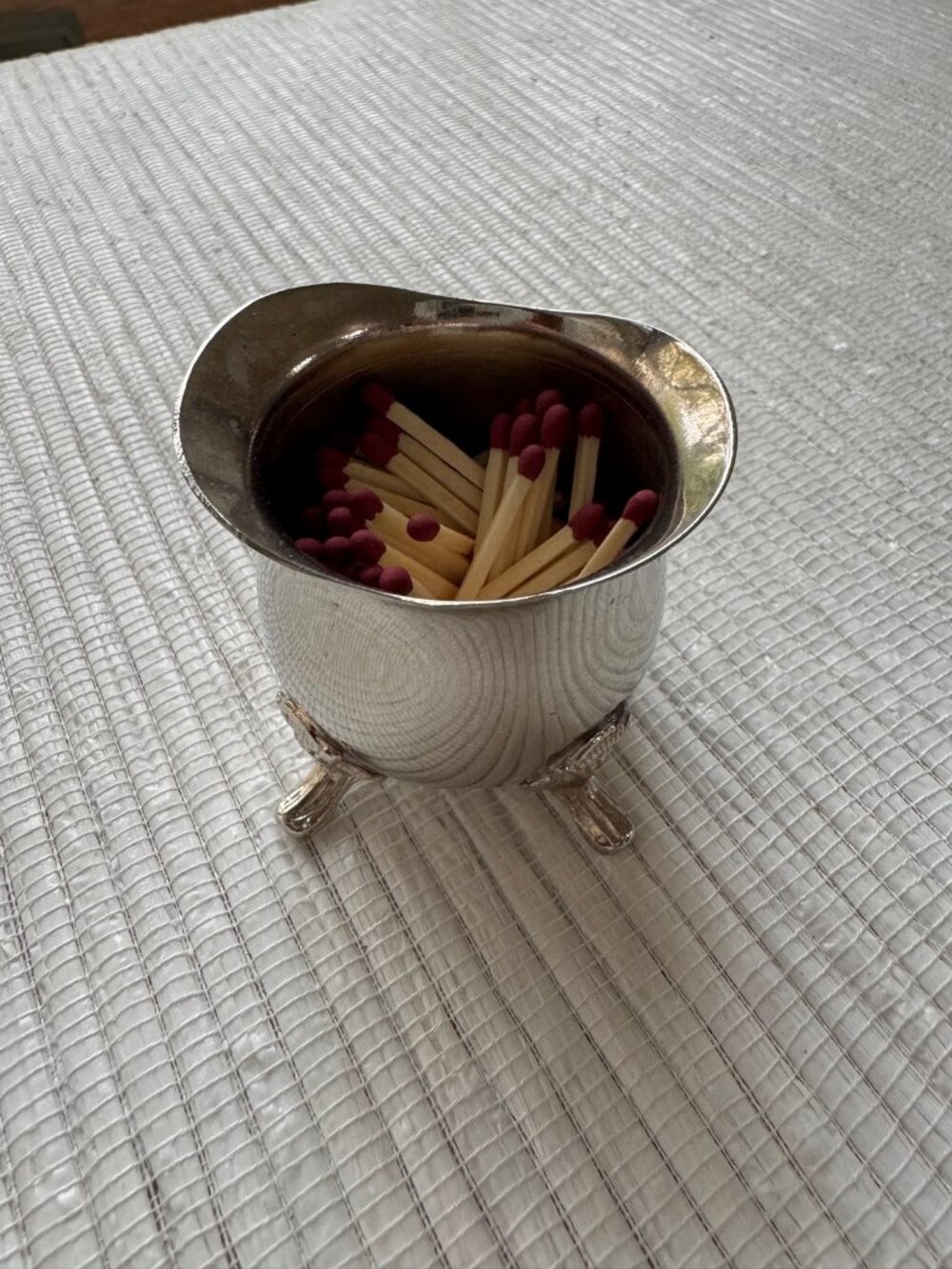 Silver-Tone Footed Match Holder Cup with Striker Pad